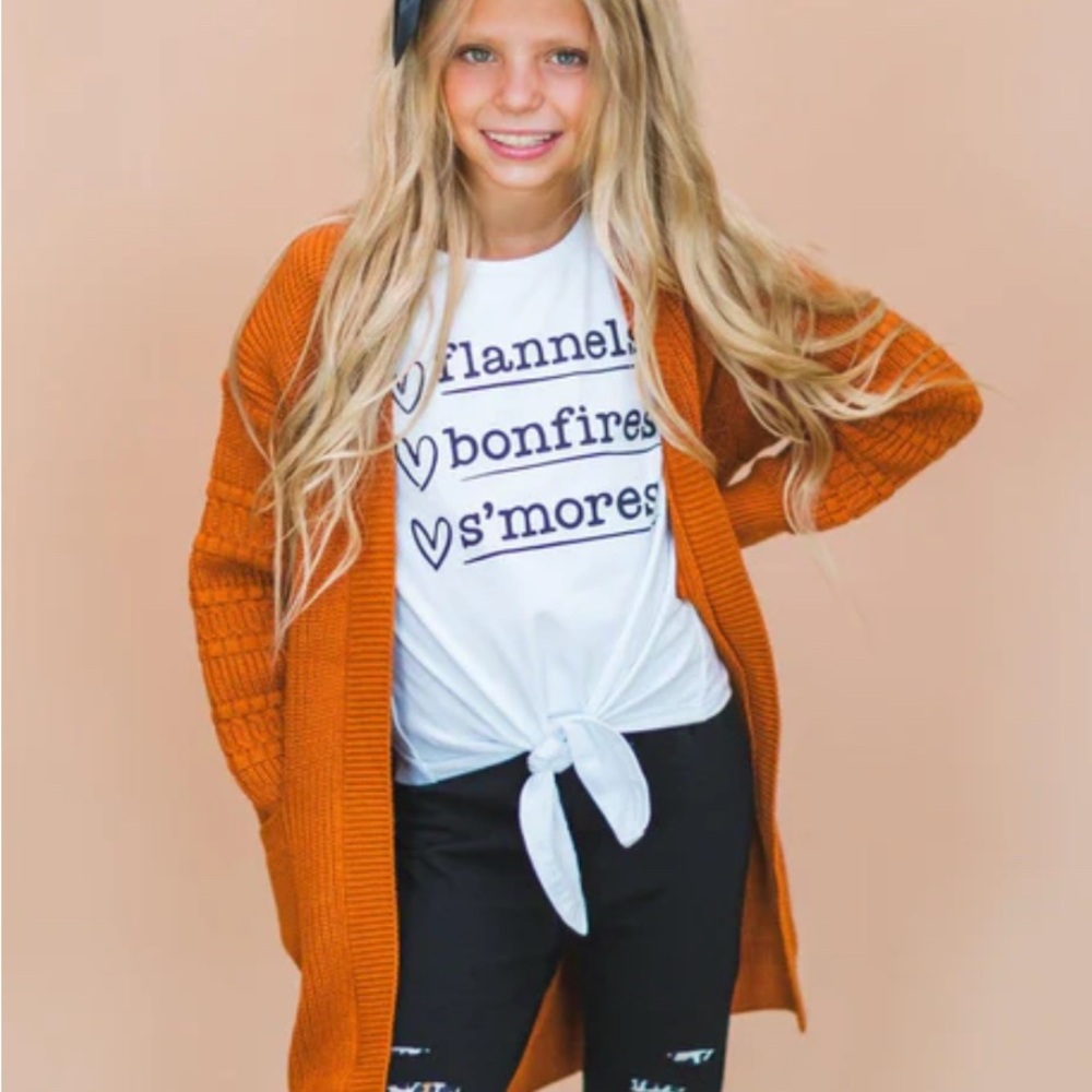 Girls long Orange Cardigan Sweater and fall shirt 🍁